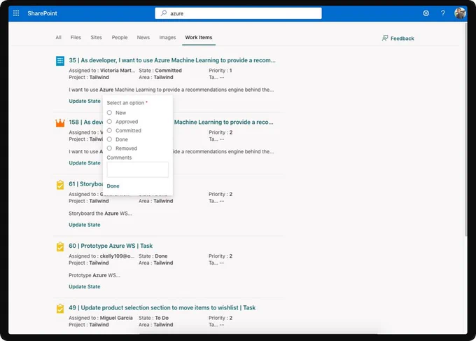 A graphic of actionable information with Microsoft Graph connectors in SharePoint Online.
