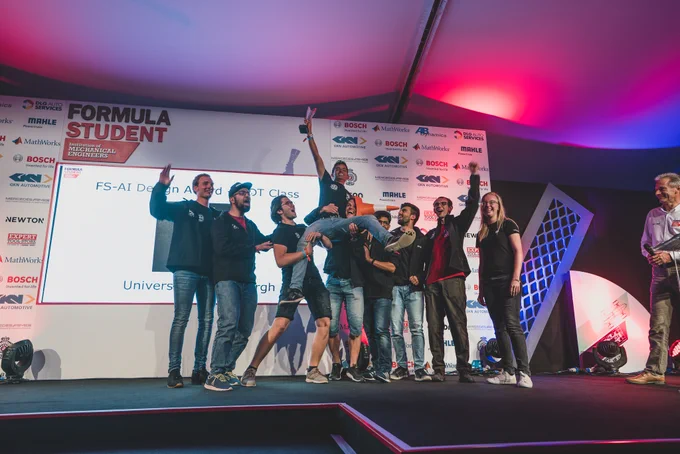The winners of the FS-AI Design Award for DDT Class from Formula Student 2019 at Silverstone - University of Edinburgh