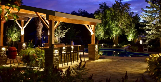 Outdoor kitchen designed by Gellers Design Build Landscape in Winnipeg. 