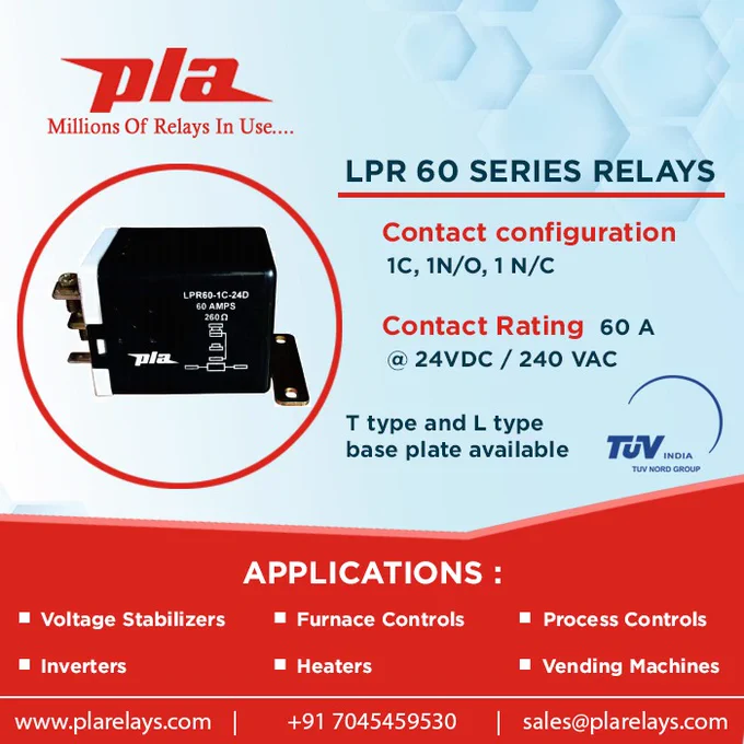LPR 60 Series Plugin Relay
Contact Configuartaion
1C, 1N/O, 1N/C
Contact rating 
60A
@24 VDC/ 240 VAC
www.plarelays.com
sales@plarelays.com
follow us on instagram 
https://www.instagram.com/plarelays/
#plarelays #pluguinrelay #pcbmountrelay #contact #configuration #mpc #mcc #mccp #lpr60 #lpr #reedrelay #electric #electricalmarket #automotive #pcbmountrelay #powerrelay #industrial #controlpanel #stabilizer #inverter #temperature #technology #electromechanical #solid #state #relay #power