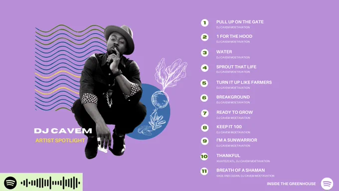 #Music May Artist Feature: DJ Cavem playlist with photo of DJ Cavem and Spotify code.