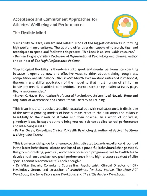 Endorsements for 'Acceptance and Commitment Approaches for Athletes' Wellbeing & Performance: The Flexible Mind'