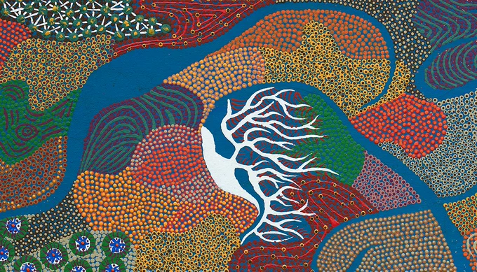 Mambakoort artwork by Trevor Davis depicting the heart of the ocean.