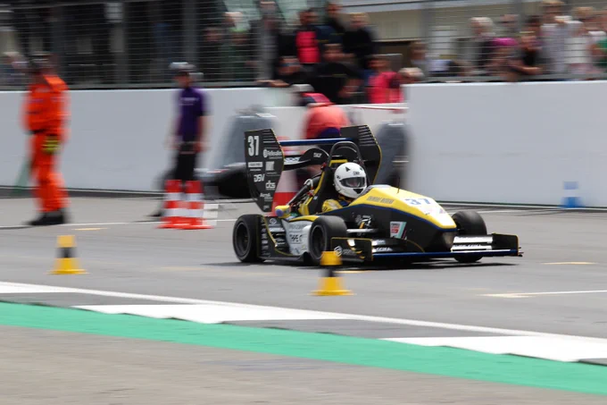 MoRe Modena Racing's car screams off the line at the Acceleration course at FS2019 at Silverstone.