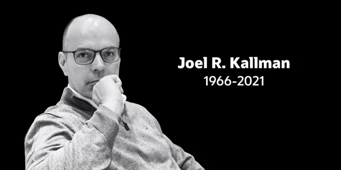 Black and white photo of Joel R. Kallman (1966-2021)