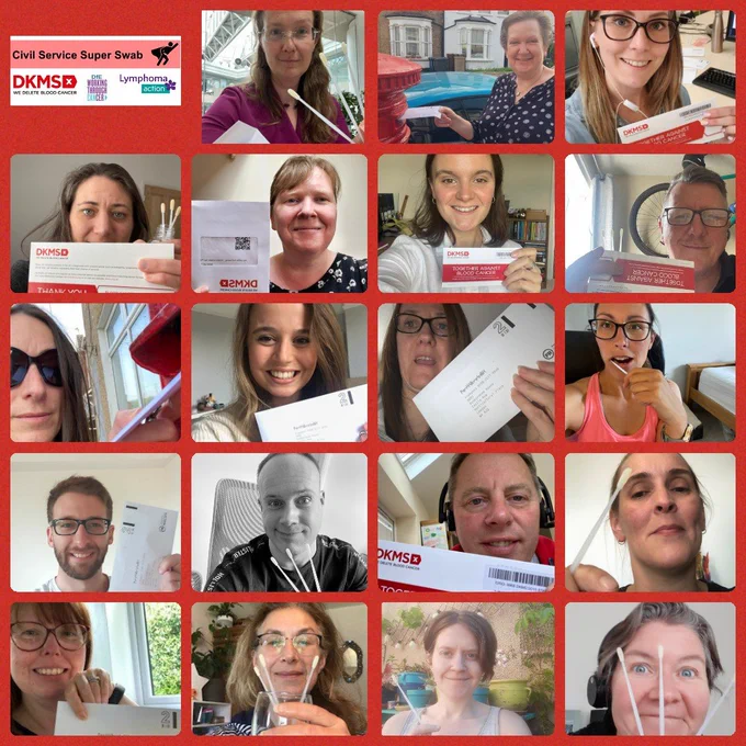 Graphic - images of individual people that have taken part in Civil Service Super Swab for #WorldBloodCancerDay