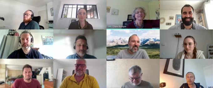 capture d'écran d'une vidéo conférence interne Temesis avec les 12 membres de l'équipe visible