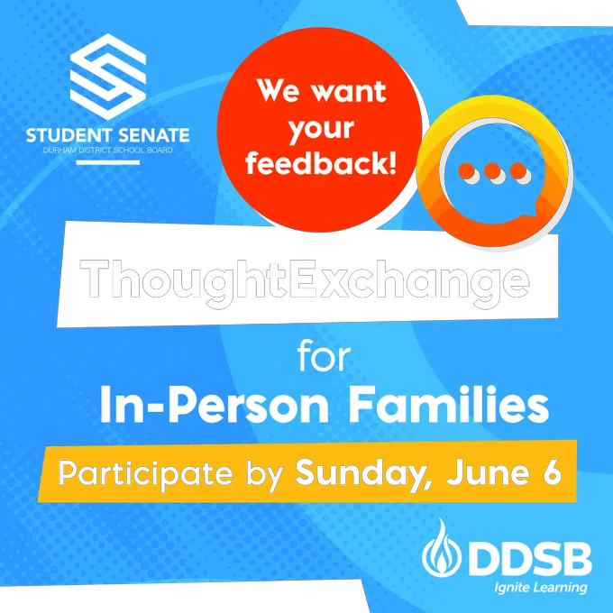 We want your feedback! ThoughtExchange for In-person families. Participate by Sunday, June 6th by visiting https://tejoin.com/397021920. 
