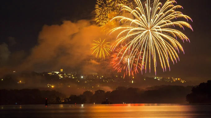 Fireworks over the Cornell University campus