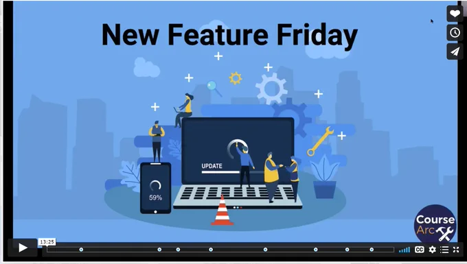 Intro screen to the April CourseArc New Feature recap webinar session.