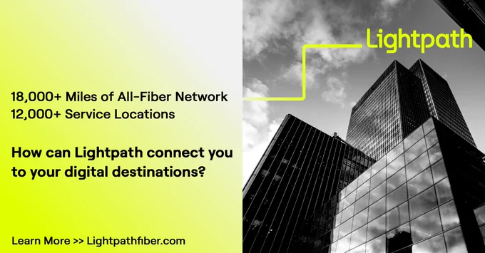 Lightpath offers over 18,000 route miles of all-fiber network connecting over 12,000 locations.  #Lightpath #DigitalDestinations
Learn more: Lightpathfiber.com 