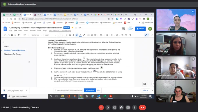 screenshot of curriculum check-in meeting