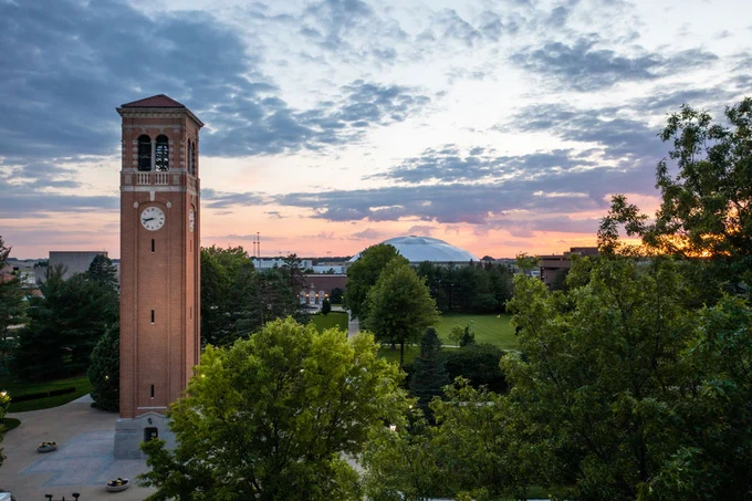 Campanile with the UNI-Dome in the background.
