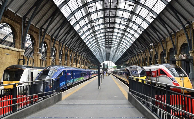 A line up of Thameslink, Hull Trains, Grand Central and LNER trains at London Kings Cross station.