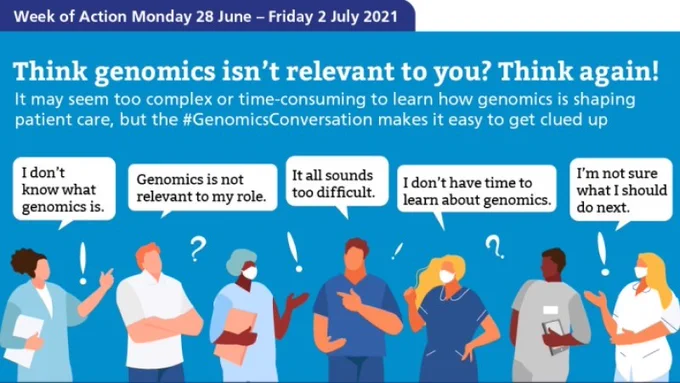 A group of health professionals all talking about genomics and their views on it