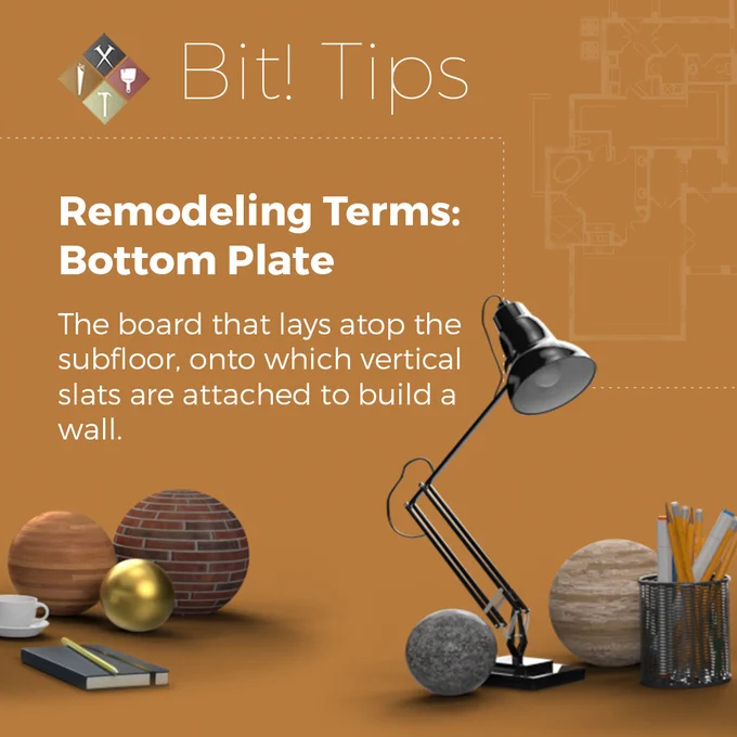 Bottom Plate: The board that lays atop the subfloor, onto which vertical slats are attached to build