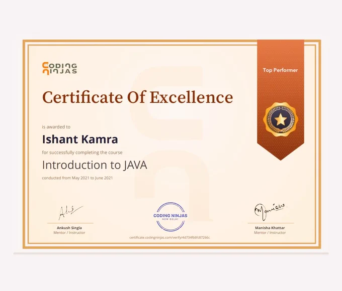 Excellence certificate