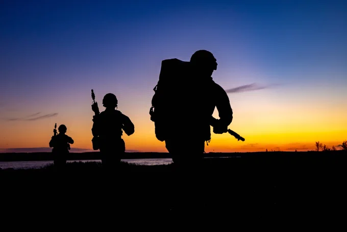 Royal Marines land ashore during a training raid in Lithuania