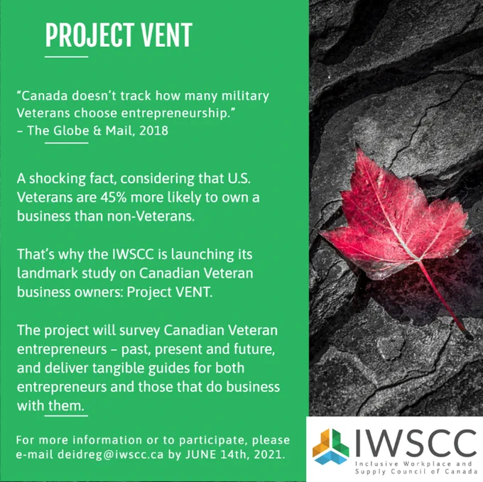 IWSCC Announces Project VENT: A Landmark Research Project on, and in Collaboration with, Veteran Business Owners in Canada