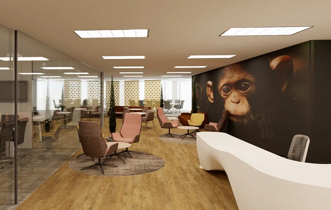 Office design render by in-house interior design team