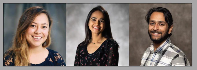 Gabby, Rachana, and Paras looking at the camera, smiling wide.