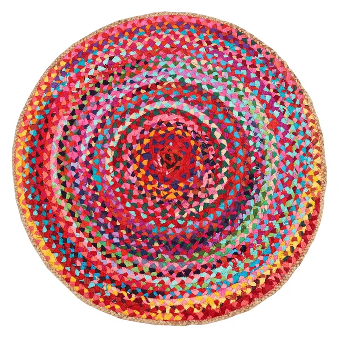 Barbados-Cherry Hand-Crafted Sustainable Cotton and Jute Round Floor Mat