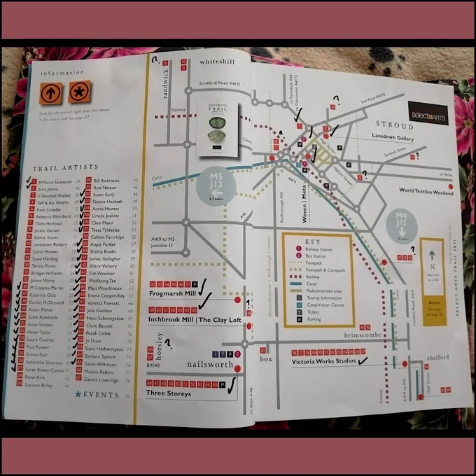 A picture of this years map of the art studios that are open for visitors as part of this years Select Arts Festival, taking place across the Stroud district in Gloucestershire, UK. 