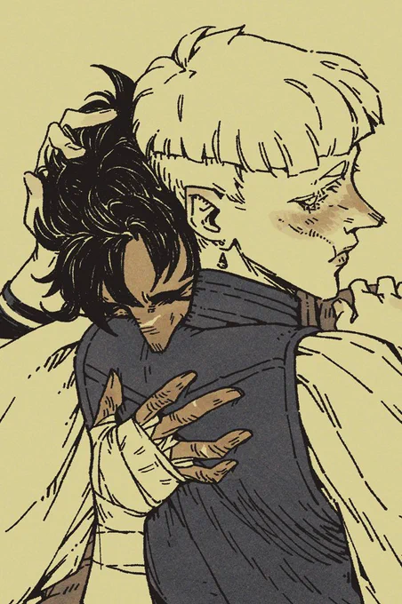 A closeup crop of the previous image, focused on the faces of the two characters. The grabby woman's face is buried in her girlfriend's shoulder.