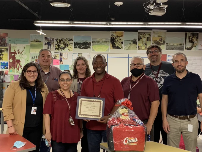 Canes basket and teacher team supporting Mr. Broils.