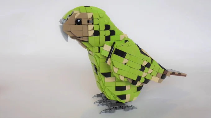 A kākāpō made out of Lego