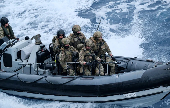 Royal Marines boarding teams in action during exercises in the Mediterranean 