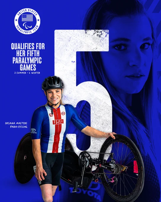 Graphic of Oksana Masters qualifying for her fifth Paralympic games.