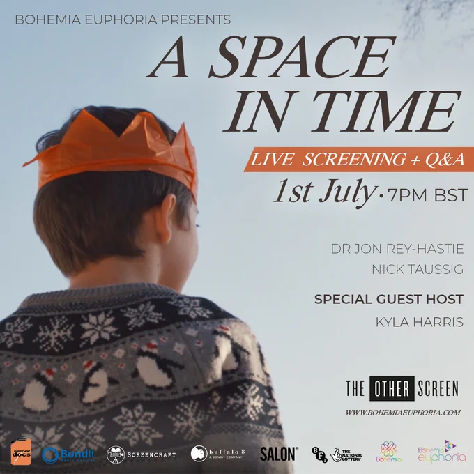 A Space In Time poster with live Q&A and screening happening 1st July with tickets available now. 