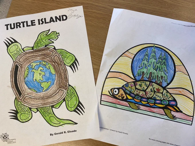Colouring pages of Turtle Island.