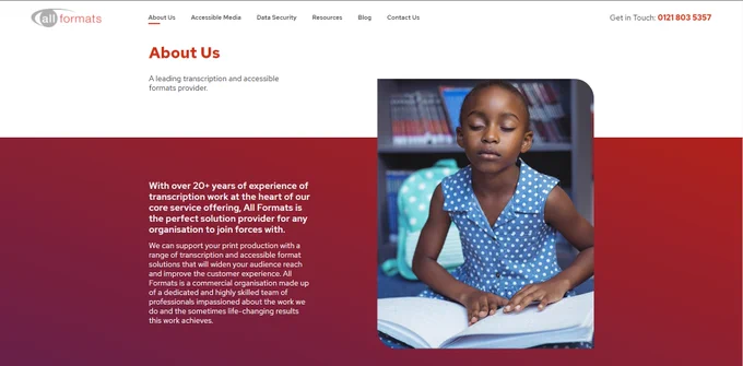 A screenshot of the "About Us" section of the new AllFormats webiste