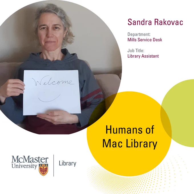 Sandra Rakovac. Mills Service Desk. Library Assistant. Humans of Mac Library.