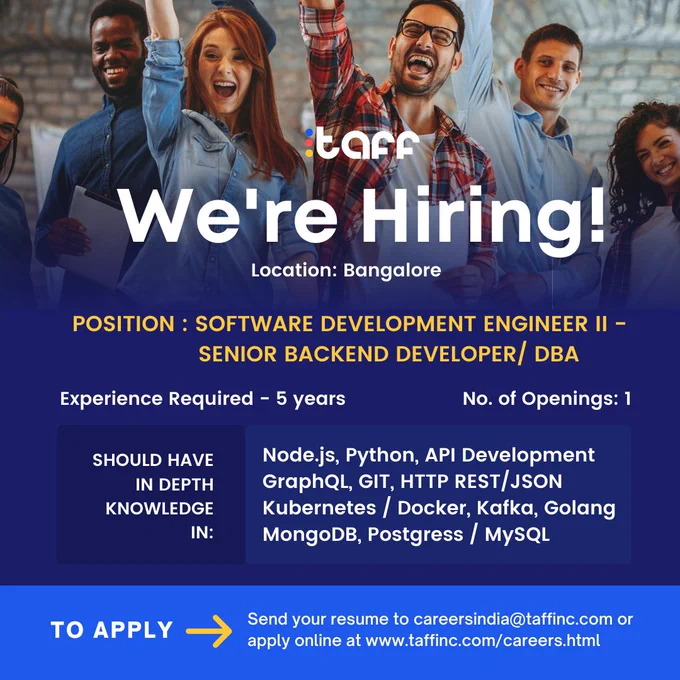 Do you want to be a part of the TAFF family? Visit https://www.taffinc.com/careers.html for more detail and apply online or Send in your resumes to careersindia@taffinc.com 
