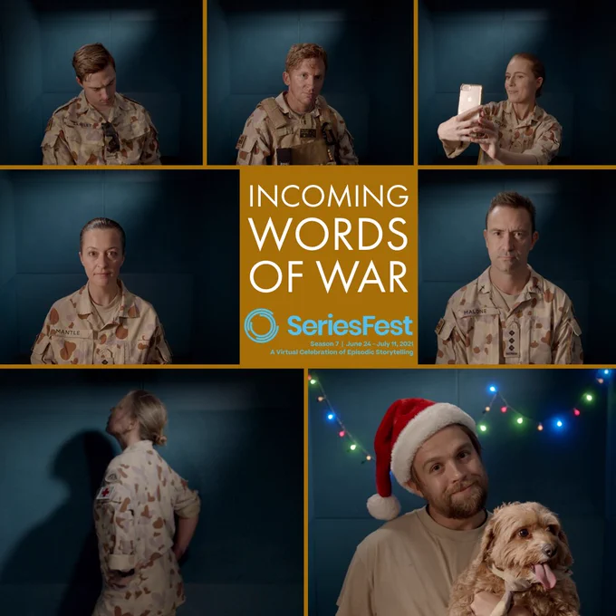 Incoming Words of War square banner with SeriesFest logo
