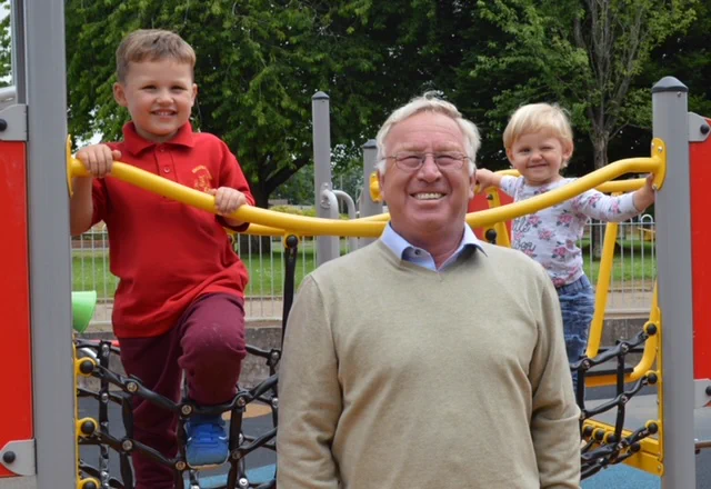 Ollie (3) and Becky (2) Buckle, who live locally, have been watching the new playground take shape and they were excited to try the climbing frame when they joined Cllr Colegrave at the opening.