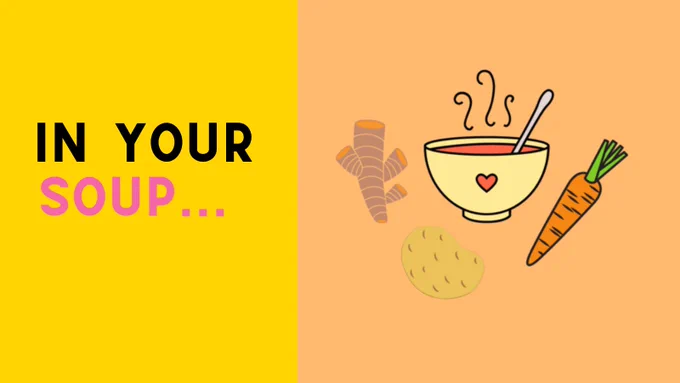 bowl of soup with turmeric in it, turmeric root, turmeric powder