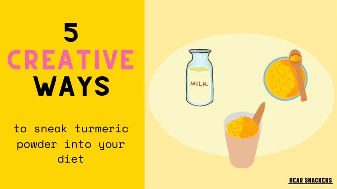 Jar of milk, cereal full of milk and turmeric powder, glass of golden milk including turmeric