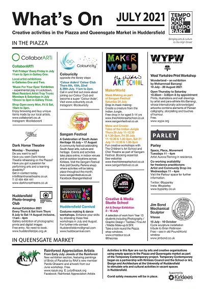 What's On poster listing activities in July 2021