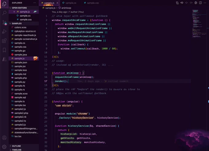 screenshot of the colors of the theme