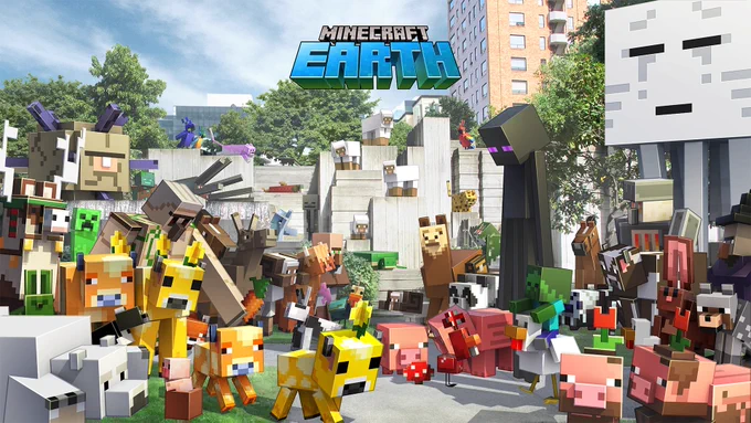Mooblooms, pigs, Creepers, Endermen, Ghasts and various other mobs featured in Minecraft Earth