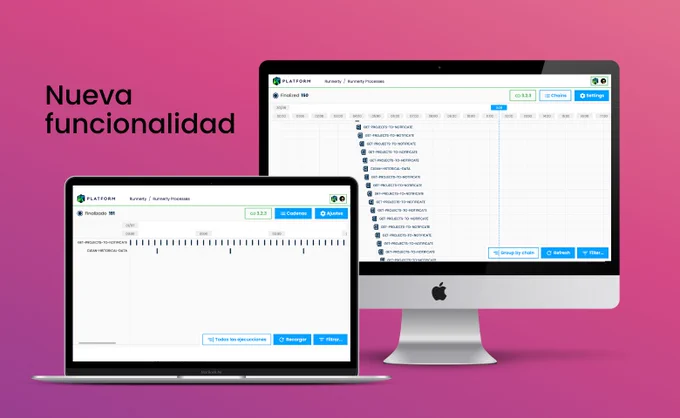 Vista de cadenas agrupadas y sin agrupar en Runnerty Platform 