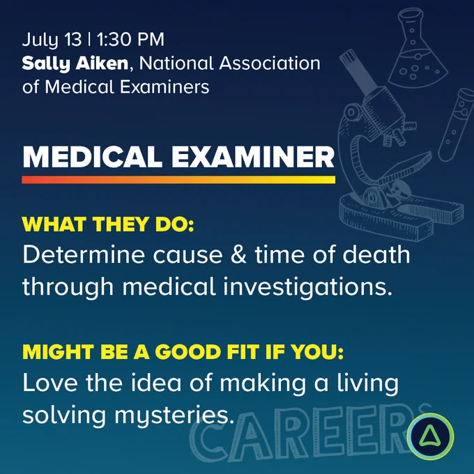 Sign up for a free interactive session with Sally Aiken from the National Association of Medical Examiners on July 13 to discover what it’s like to be a medical examiner.