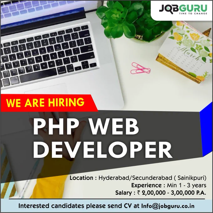 𝐖𝐞 𝐚𝐫𝐞 𝐇𝐢𝐫𝐢𝐧𝐠 !!

✦ Post : #PHPWebDeveloper
✦ Experience : 1-3 Yrs
✦ Salary : Not Disclosed
✦ Location : Hyderabad

Drop your #CV at 𝒊𝒏𝒇𝒐@𝒋𝒐𝒃𝒈𝒖𝒓𝒖.𝒄𝒐.𝒊𝒏

#jobguru #jobs #ITjobs #jobalert #PHP #phpjobs #Webdeveloper #jobseekers #Hiringnow #hiring #IT