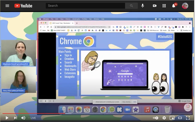 Stacy Kline & Stephanie Howell present on Google Chrome during Global GEG Bootcamp 2021