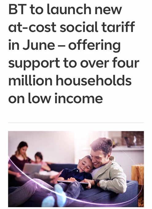 BT launching support to over 4 million households on low income with image of family accessing broadband.