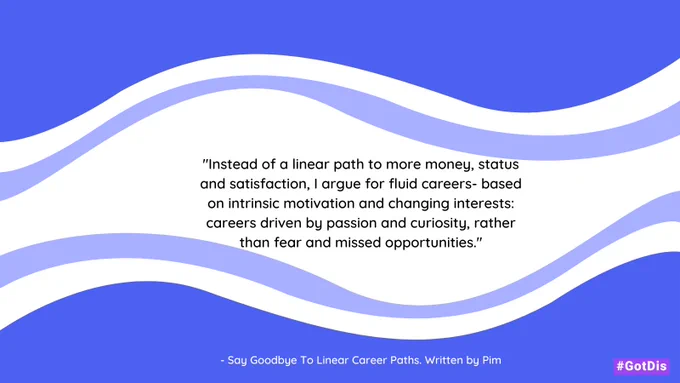 "I argue for more unpredictability and less standardisation. For more variety and fewer mapped-out paths from HR. More courage, bigger hearts and less comfort zone."

"There's no need to feel stuck in a career. Break free and change your path."

#passionate #careers #motivatingcareer